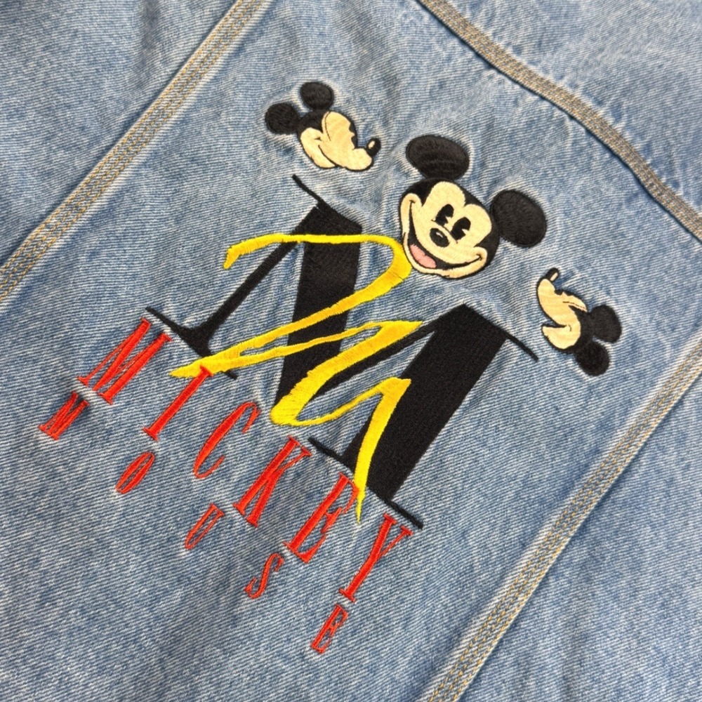 Vintage Disney Mickey Denim Jacket Sweat Sleeve Women's S Mickey Mouse 90s Y2K